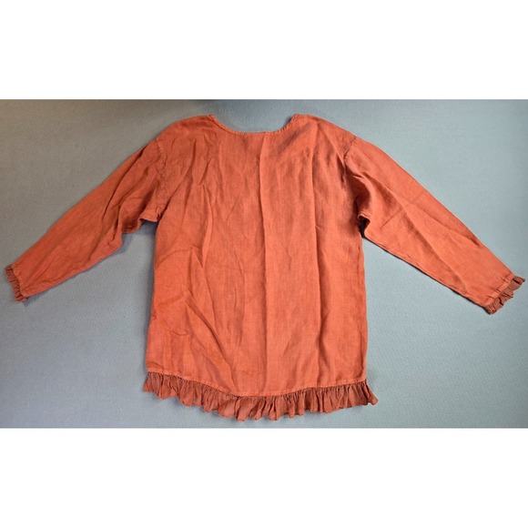 Vintage Johnny Was Linen Top Large Orange Ruffle Hem Bohemian Peasant Festival - Picture 2 of 6